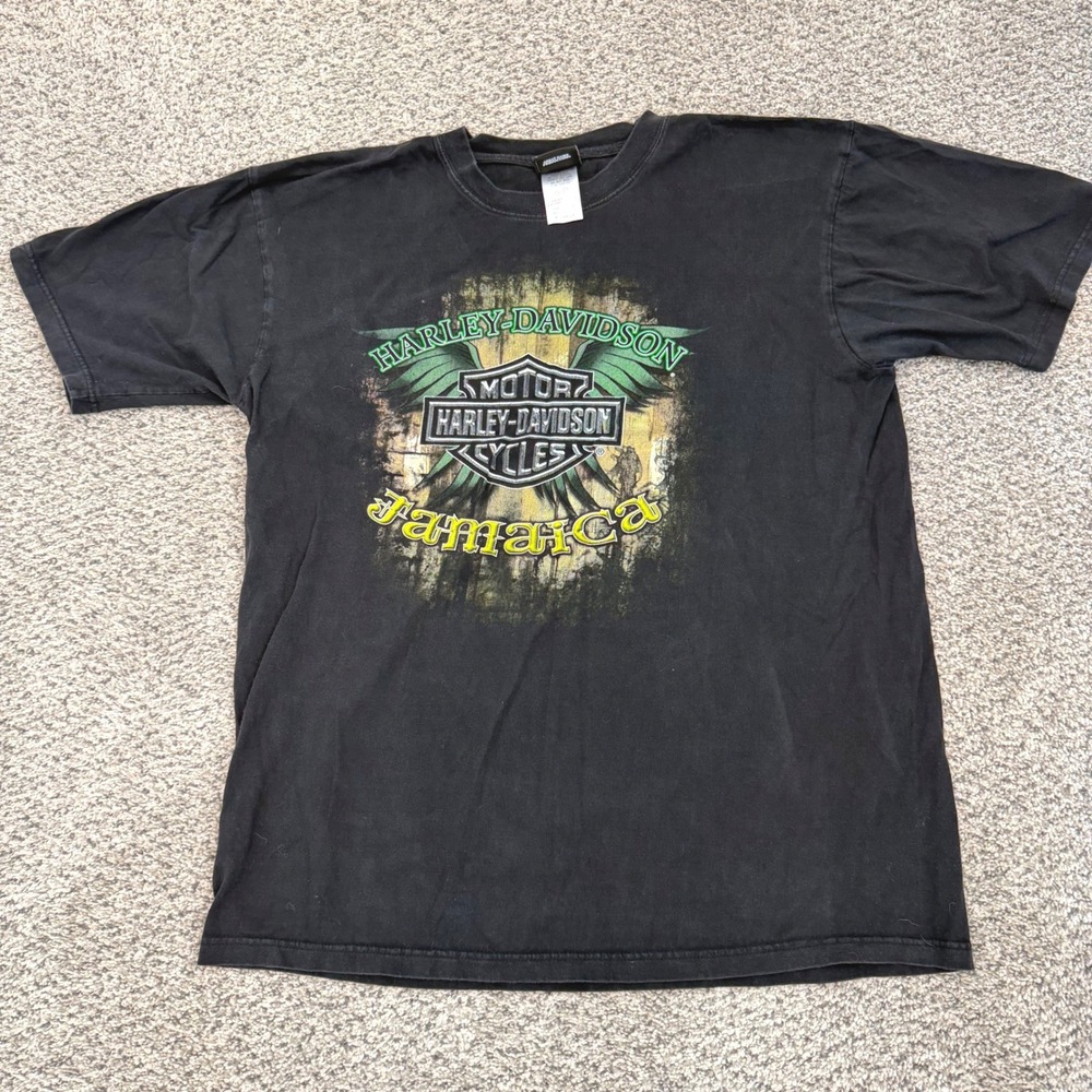 Harley-Davidson Jamaica Pirate Skull Graphic T-Shirt Mens XL Black Short Sleeve